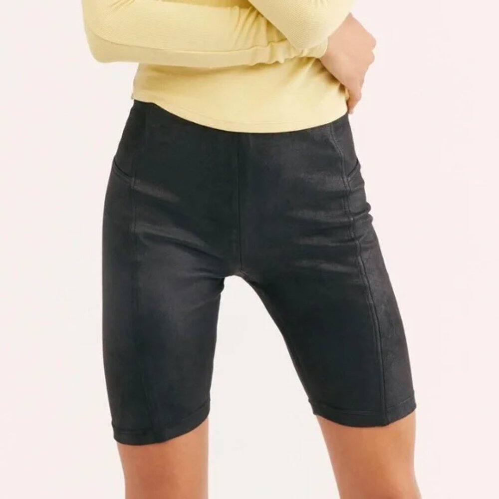 Free People Black Heatwave Faux Suede Bike Shorts